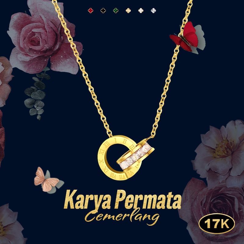 Kalung berlian cincin ganda emas 17k wanita - Perhiasan mewah terjangkau&Emas muda elegan