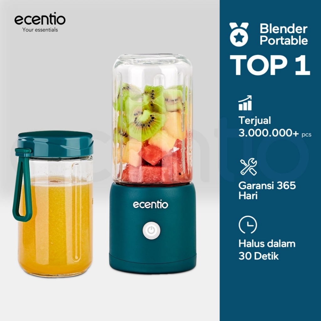 Special [RRQ] ecentio Kaca blender 8 Mata Pisau Portable 380+380ml Usb Juicer Mini Multifungsi