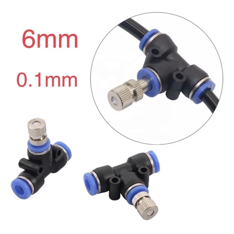 Alat Siram Irigasi Kabut Fogger Mist Nozzle 0.1mm Head Misting Anti Drip Slip Lock Tee 6mm Slip Lock