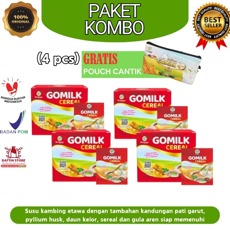 

[FREE HADIAH POUCH] Gomilk sereal Sarapan Bergizi dari Susu Kambing Etawa Plus Pati Garut, Gula Aren, dan psyllium husk aman untuk asam lambung