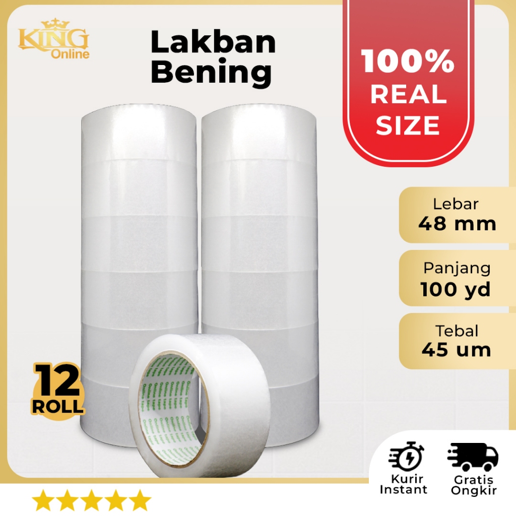 

12 pcs Lakban Bening 48 MM X 100Y PURE Ukuran Real Online Tape Plakban Isolatip Solatip Kualitas Nachi Daimaru
