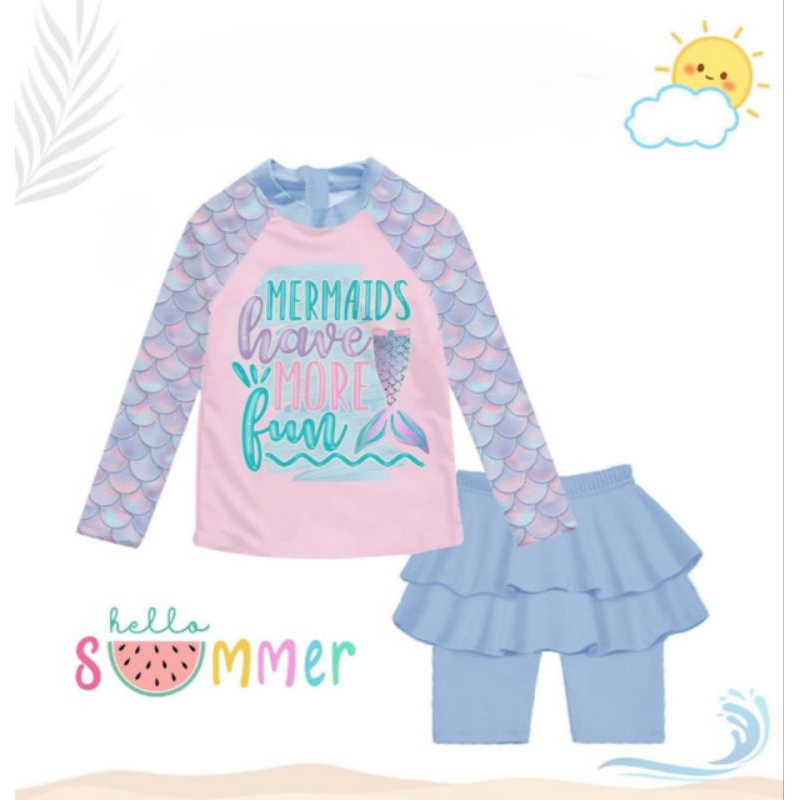 Baju Renang Anak Perempuan Swimsuit Mermaid Karakter Set