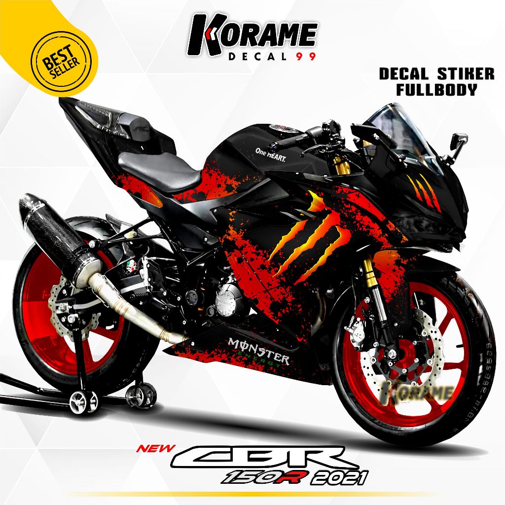 Decal New CBR 150R 2021 Hayabusa Monsters Warna Hitam Merah Full body