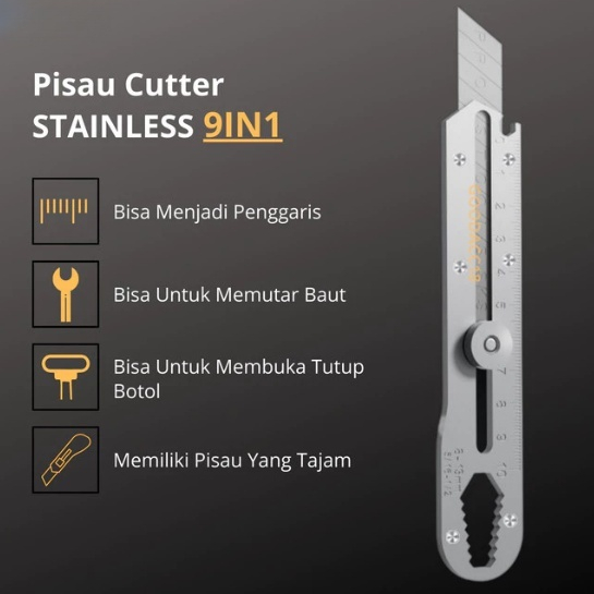 

Pisau Cutter Stainless Steel Serba Guna 1 PCS - Alat Potong Multi Fungsi Pembuka Tutup Botol Penggaris Cuter Kater Tajam / Cater Multifungsi Pisau Besi Anti Karat Pemotong Kertas Pisau Tajam Awet