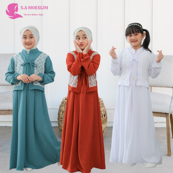 S.A MOESLIM -  Khanza Dress Gamis Remaja Gamis Anak Perempuan 3-13 Tahun Gamis Remaja Gamis Anak Per