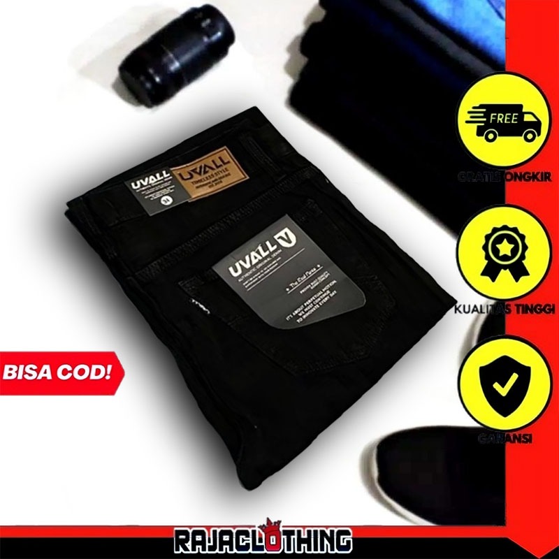 RCL - Celana Regular Panjang Jeans Hitam Uvall Standar Straight Pria Ukuran Jumbo - (28-38)