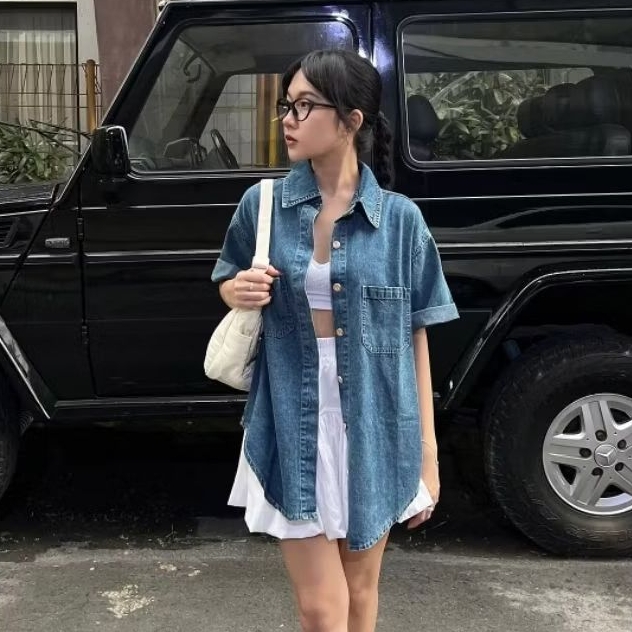 HILLARY DENIM SHIRT - KEMEJA DENIM - KEMEJA JEANS - KEMEJA OVERSIZE - KEMEJA DENIM OVERSIZE