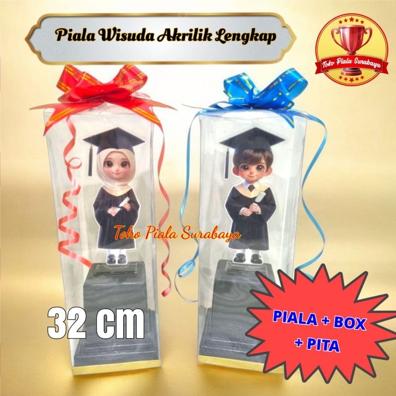PIALA SOUVENIR EVENT WISUDA LENGKAP DENGAN BOX DAN PITA UNTUK ANAK TK / PAUD / SD / TROPHY KELULUSAN