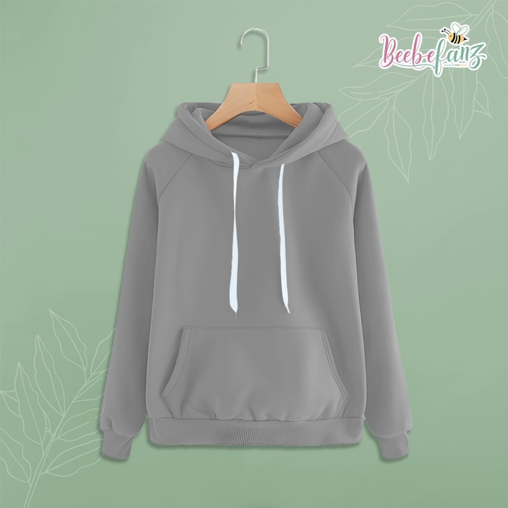 jaket hoodie premium polos wanita pria abu muda
