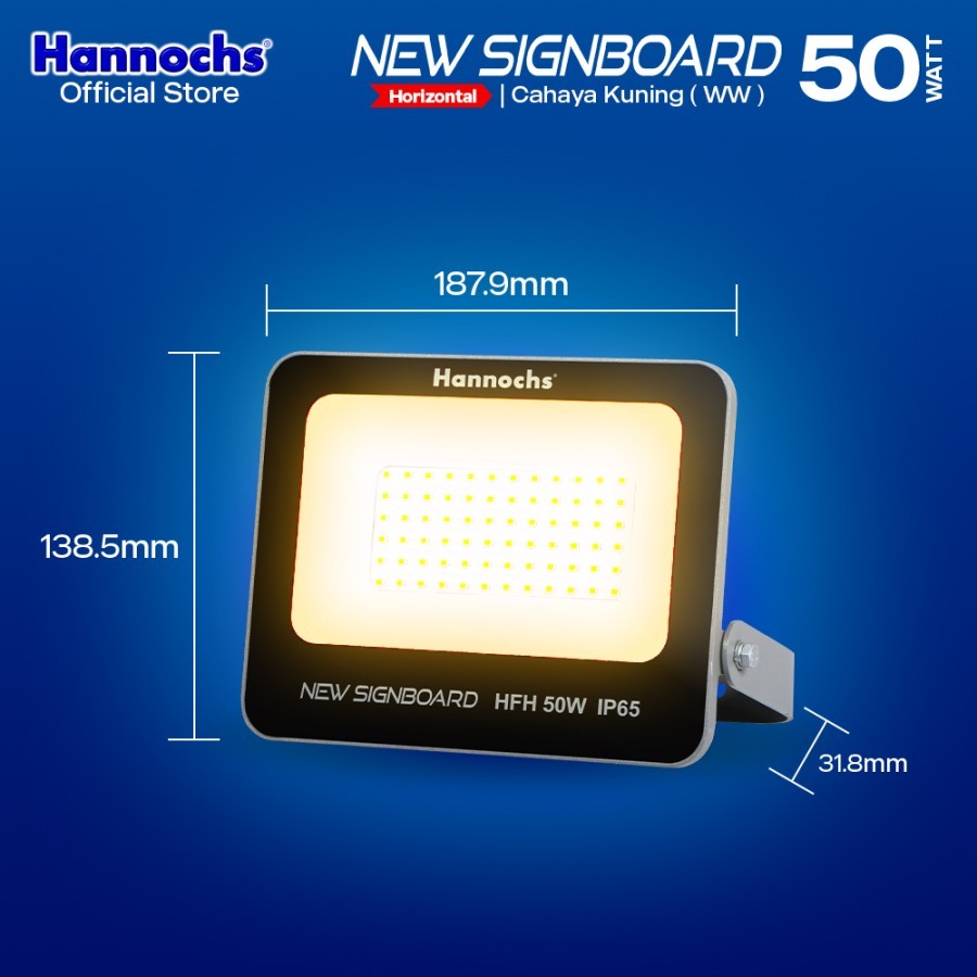 Hannochs Lampu Sorot 50W Cahaya Putih/Kuning LED Flood Light New Signboard Hannochs 50Watt