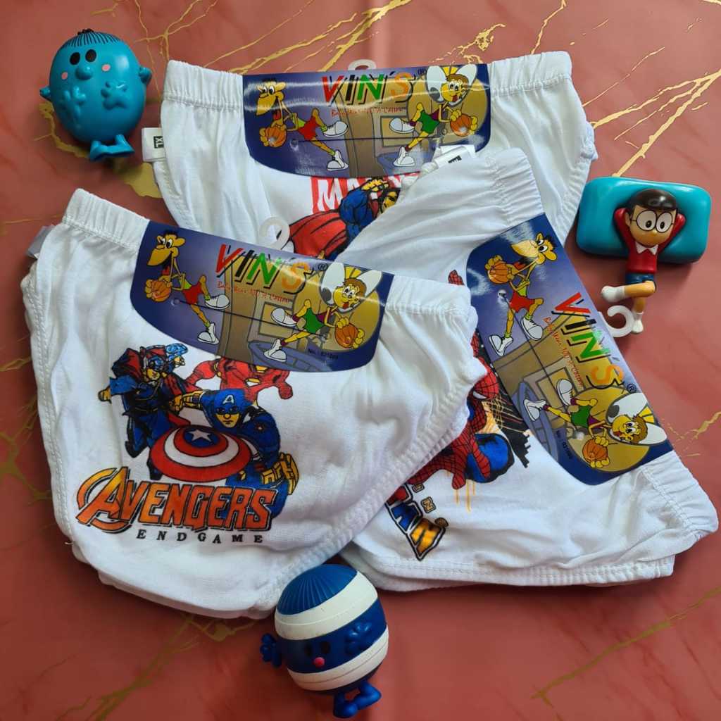 Celana Dalam Anak Laki - Laki Vin - Vin Putih/CD Anak Cowo Vins Jepit Putih Gambar Karakter/M, L, XL
