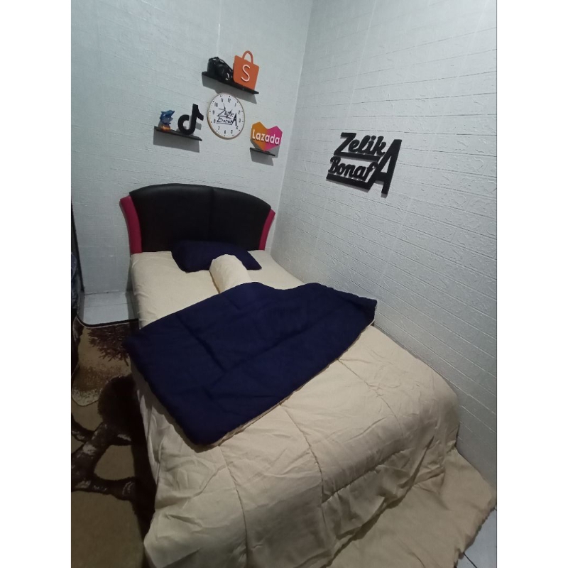 Bedcover Set Polos 2 Warna CREAM Mix NAVY (Real Pict) / Bed Cover Kombinasi 2 Warna NAVY Mix Cream