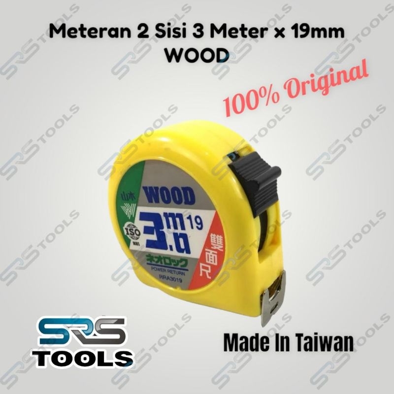 WOOD Meteran 3 Meter - Roll Meter 2 Sisi Bolak Balik 3M