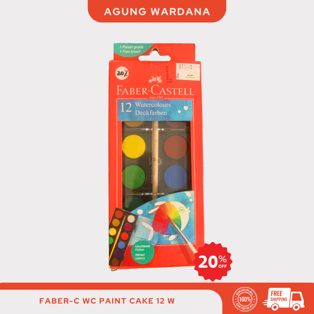 

FABER CASTELL WATER COLOR PAINT CAKE 12 WARNA