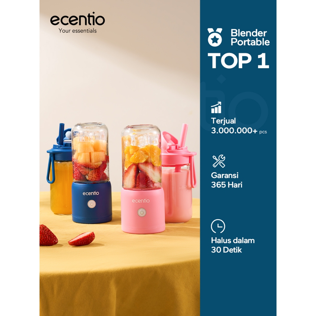 ecentio juicer blender 10 pisau juicer Kaca Tebal 2 Cup mini portable dengan sedotan 380ml+380ml