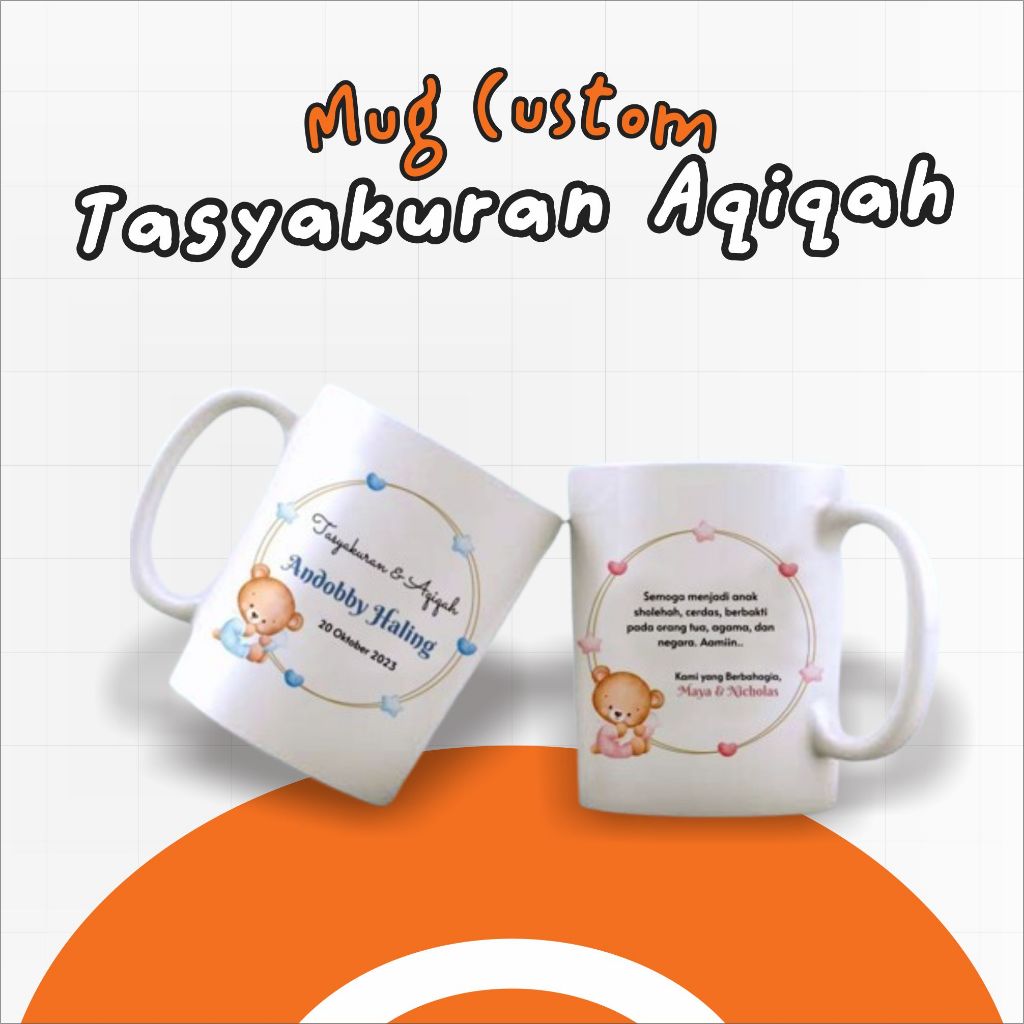 Souvenir Aqiqah | Hampers Aqiqah | Souvenir Mug Tema Tasyakuran Aqiqah Bebas Custom