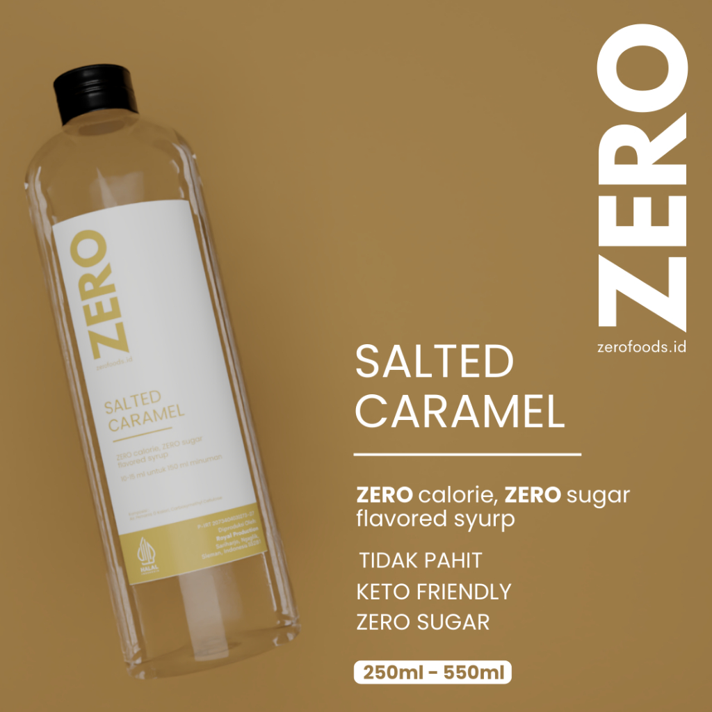 

Sirup Keto Diet 0 Kalori Bebas Gula Sugar Free non Stevia - ZERO - 250 ml, 550 ml Salted Caramel