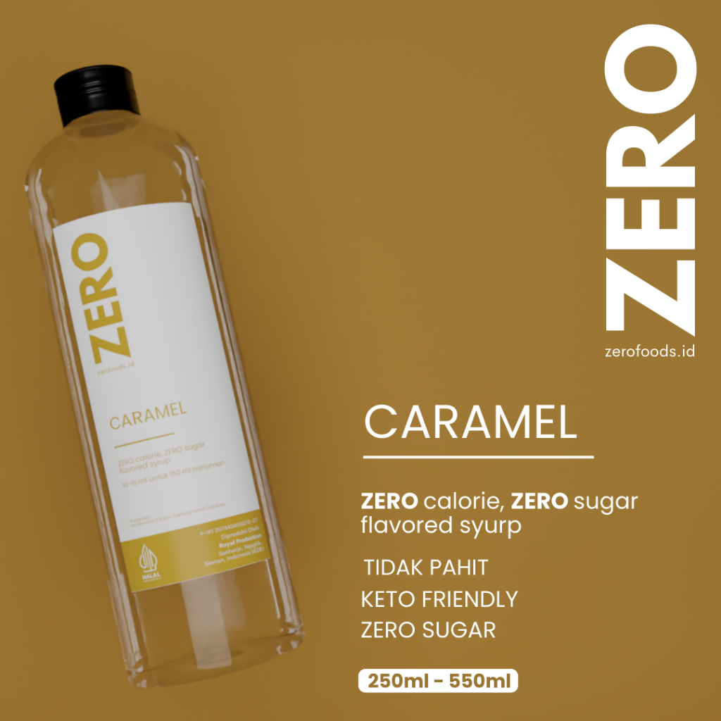 

Sirup Keto Diet 0 Kalori Bebas Gula Sugar Free non Stevia - ZERO - 250 ml, 550 ml Caramel