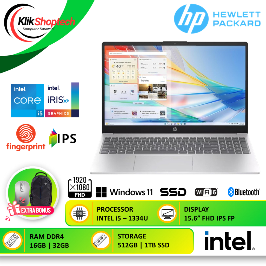 Laptop HP 15 Core i5 Ram 32GB SSD 1TB 15.6"Fhd Win 11 Baru Original