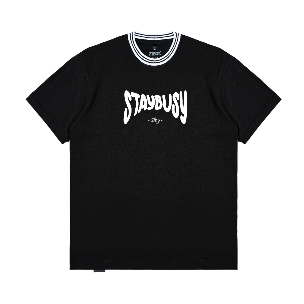 Troy Company Neck Strip Tshirt Black Busyfy - Kaos Lengan Pendek Kaos Hitam KST 3079-3W2B