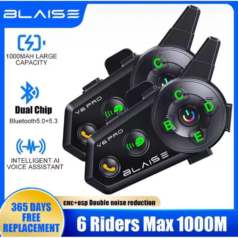 Blaise v6 pro intercom 6 rider waterproof music sharing