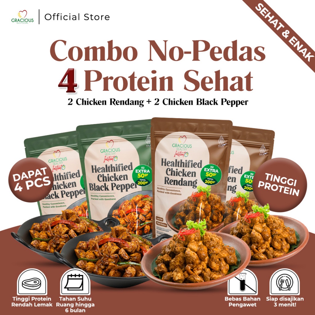 

Gracious Combo No-Pedas 4 Protein Sehat | 2 Chicken Rendang + 2 Chicken Black Pepper
