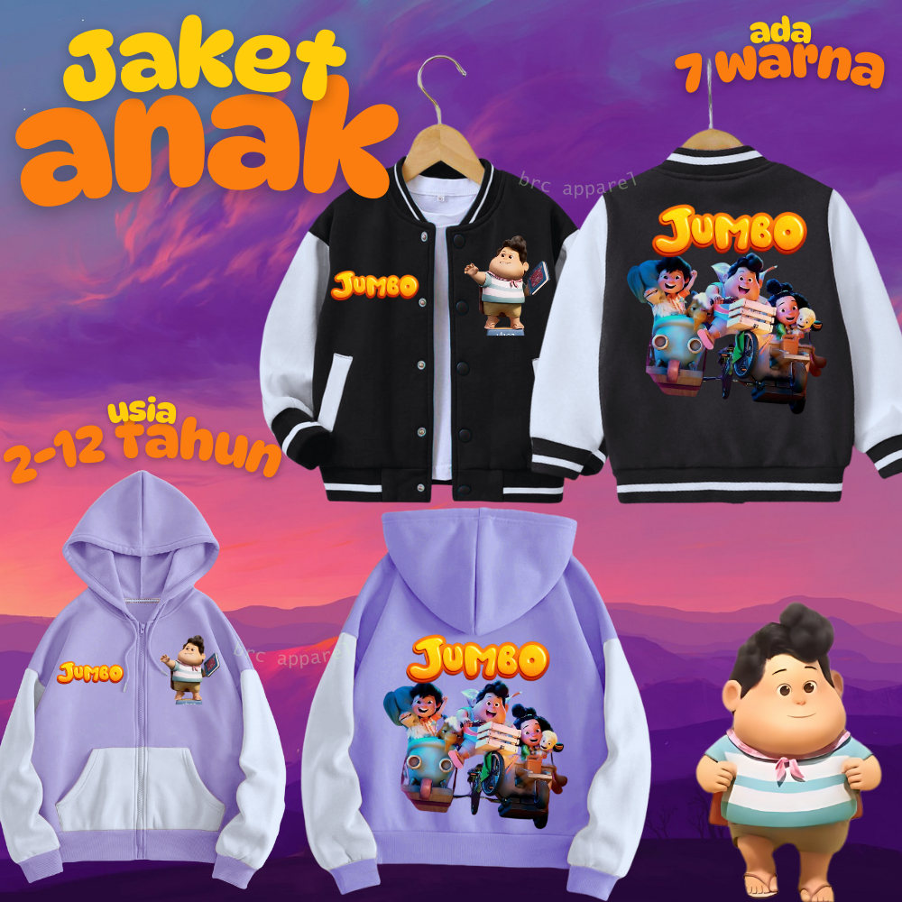JAKET ANAK CEWEK COWOK JUMBO JAKET BASEBALL JAKET VARSITY JAKET ZIPPER HOODIE RISLETING UMUR 2-12 TA