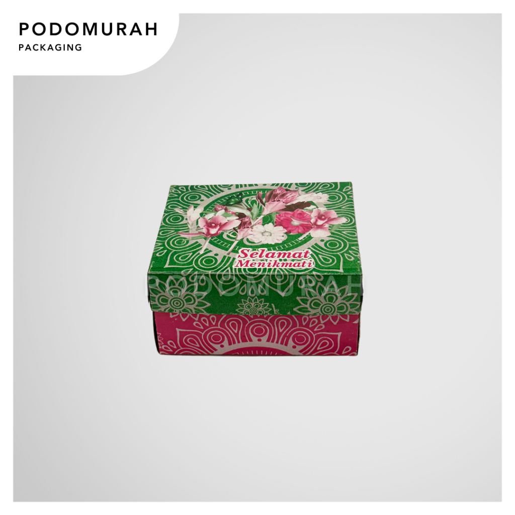 

Dus R2 12x10x6 / Box Snack Motif Warna Pink Hijau "Selamat Menikmati" / Dus Makanan / Dus Catering