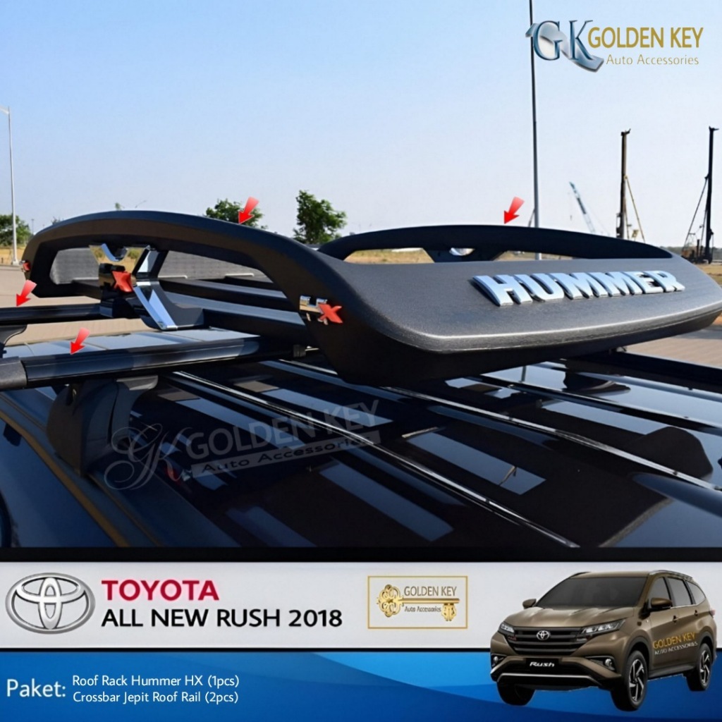 PAKET All New Rush 2018 Up Roof Rack Hummer HX + Crossbar Jepit Roof Rail Rak Bagasi Atas Mobil