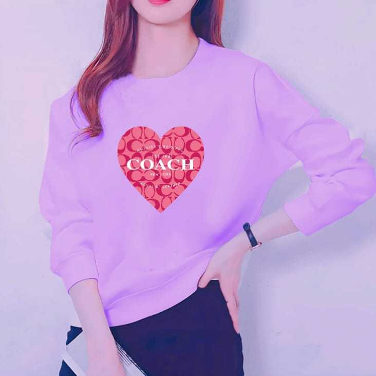 Kaos Atasan Lengan Panjang Wanita Dewasa Motif Coach Love Kekinian Kaos Long Sleeve Crewneck Wanita 