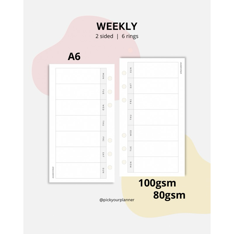 

A6 weekly planner refill binder