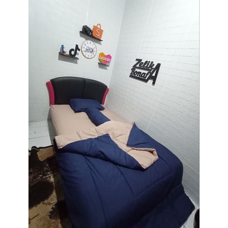Bedcover Set Polos 2 Warna COKLAT SUSU Mix NAVY (Real Pict) | Bed Cover Polos Kombinasi 2 Warna COKS