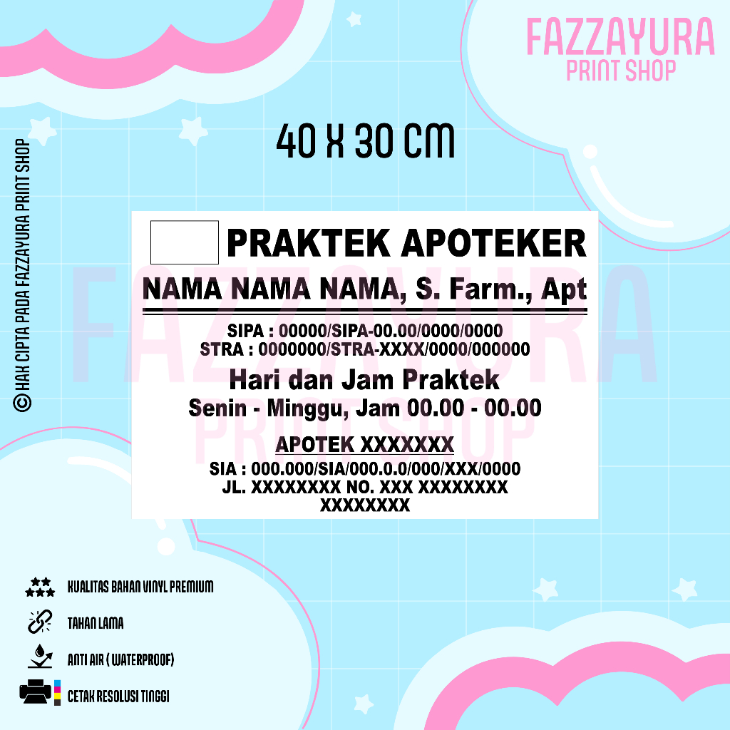 

STICKER PRAKTEK APOTEKER 40 X 30