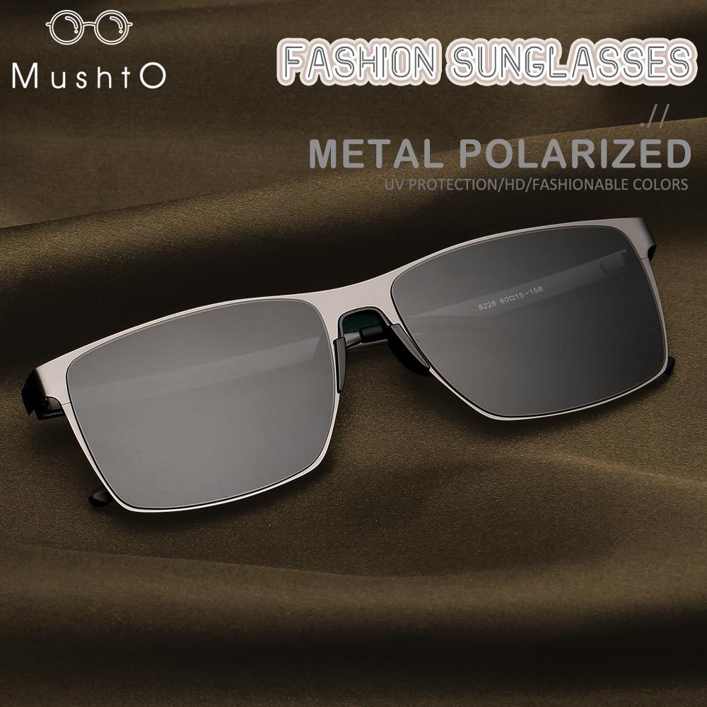 Mushto Kacamata Hitam Sunglasses Lensa Polarized Metal Frame Kuat Fashion Pria Wanita Kotak Anti UV 