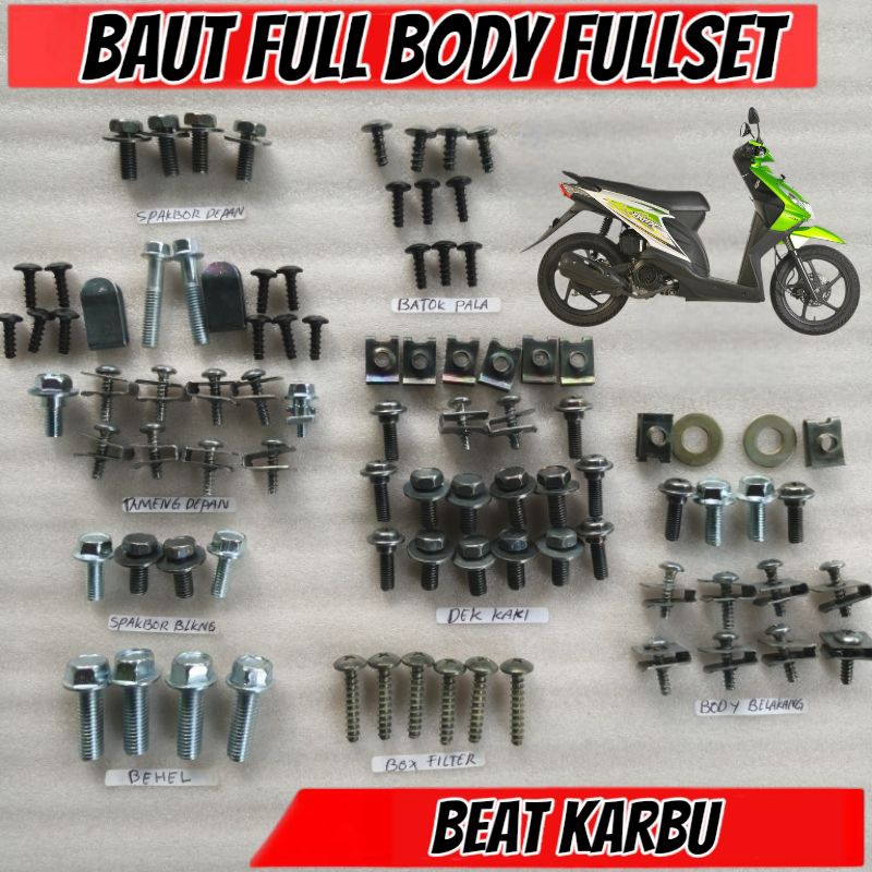 Baut Body Beat Karbu Fullset / Baut Motor Beat Karbu Beat Lama Baut Motor Lengkap