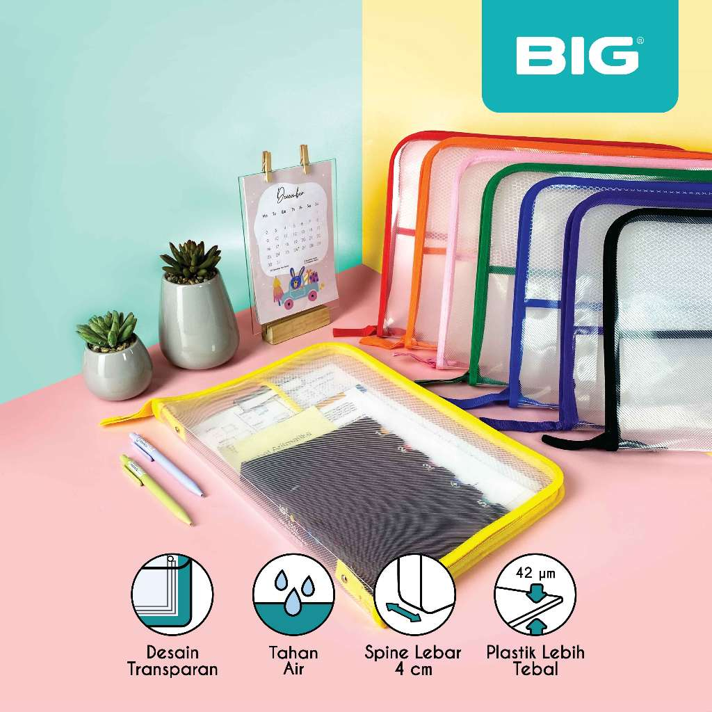

BIG Tas Map Zipper Bag Transparan Jala TS-7001 Map Plastik BIG Zipper Bening Jala Folio F4 TS-7001