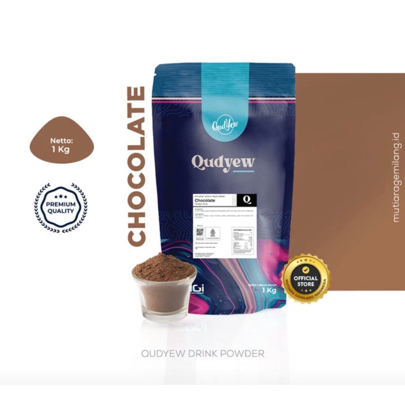 

Qudyew Premium Drink Powder rasa chocolate kemasan 1 kg/bubuk. Bubuk minuman kekinian.