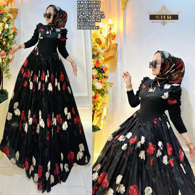 SHR ORI READY GAMIS CINDERELLA LANGSING NEW MAXI DRESS KAOS RAJUT MIX KATUN BORDIR BY SHR ORI