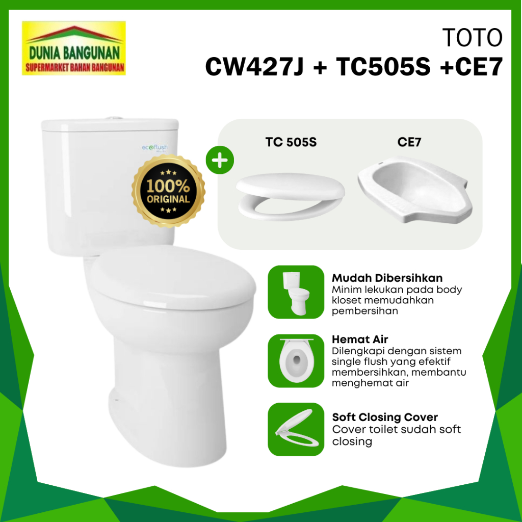 TOTO Closet Duduk CW427J / SW427JP White + TC505S + CE7 (Full Set) / Kloset Toto Duduk