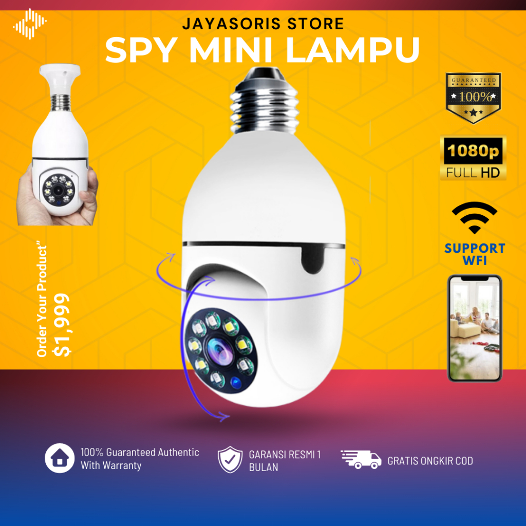 KAMERA MINI TERSEMBUNYI CCTV LAMPU BOHLAM WIFI 360 CAMERA MINI WIFI PENGINTAI KECIL HD LAMP SPY CAM 