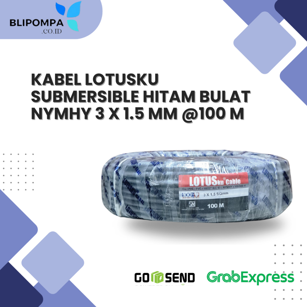 Kabel Lotusku Submersible Hitam Bulat Nymhy 3 x 1.5mm, 3 x 2.5mm  - Kabel Lotus @100 Meter
