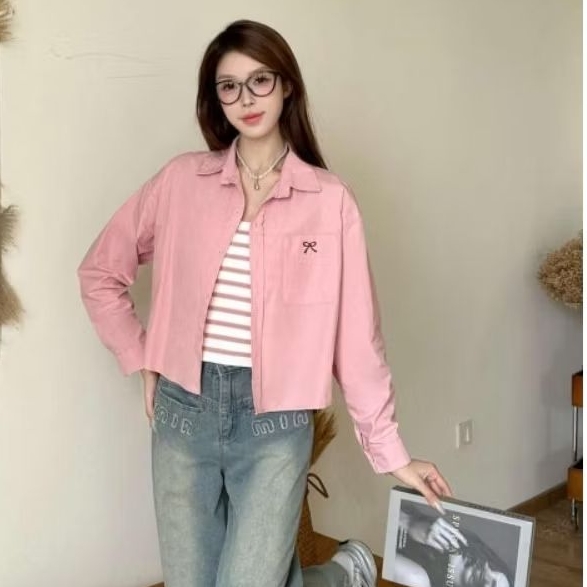Kemeja semi crop/ Kemeja inner garis-garis wanita korean style