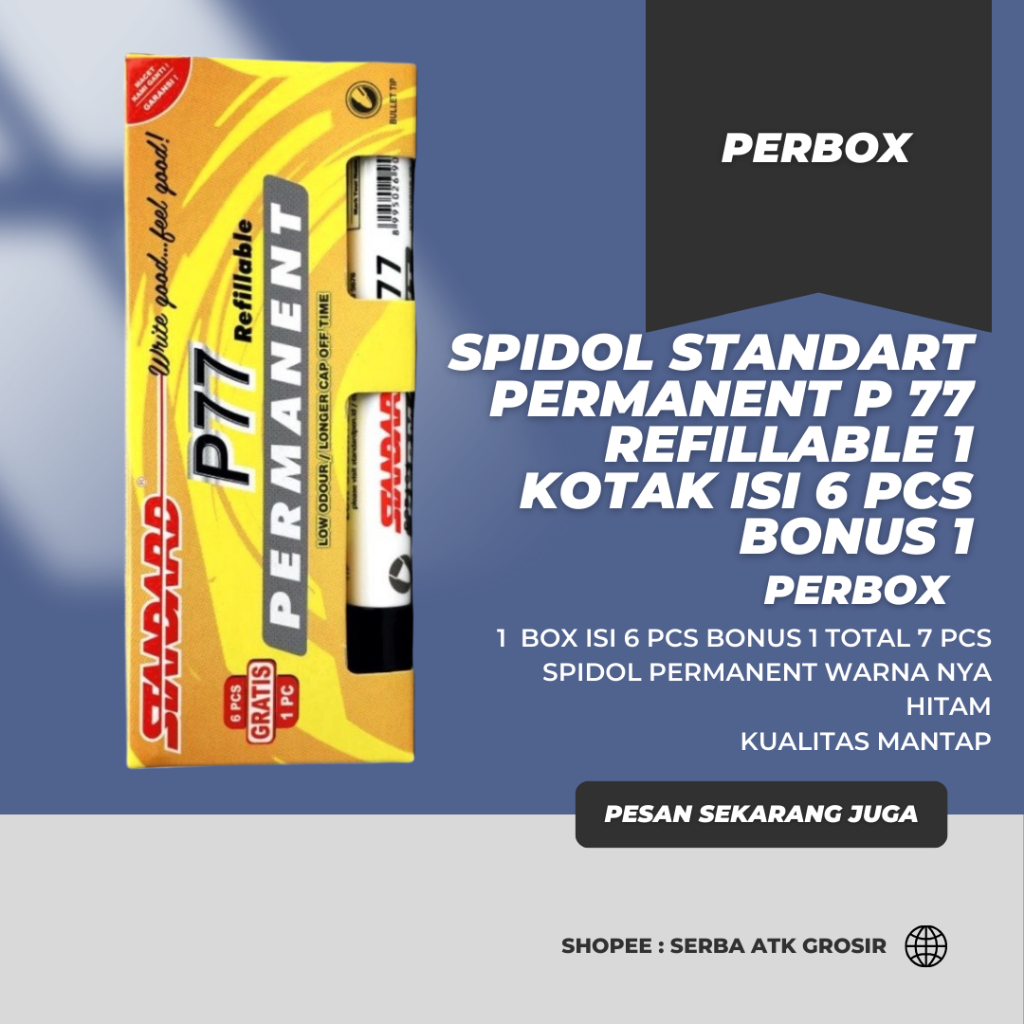

MURAH BANGET MARKER / SPIDOL PERMANENT STANDART P 77 ISI (6 PCS BONUS 1) 7 PCS