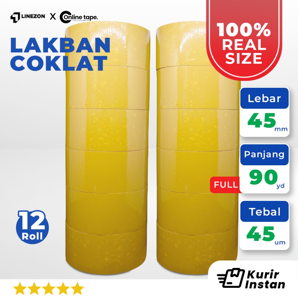 

12 pcs Lakban Coklat 45 MM X 90Y PURE Ukuran Real Online Tape Lakban Isolatip Solatip Kualitas Nachi Daimaru Termurah