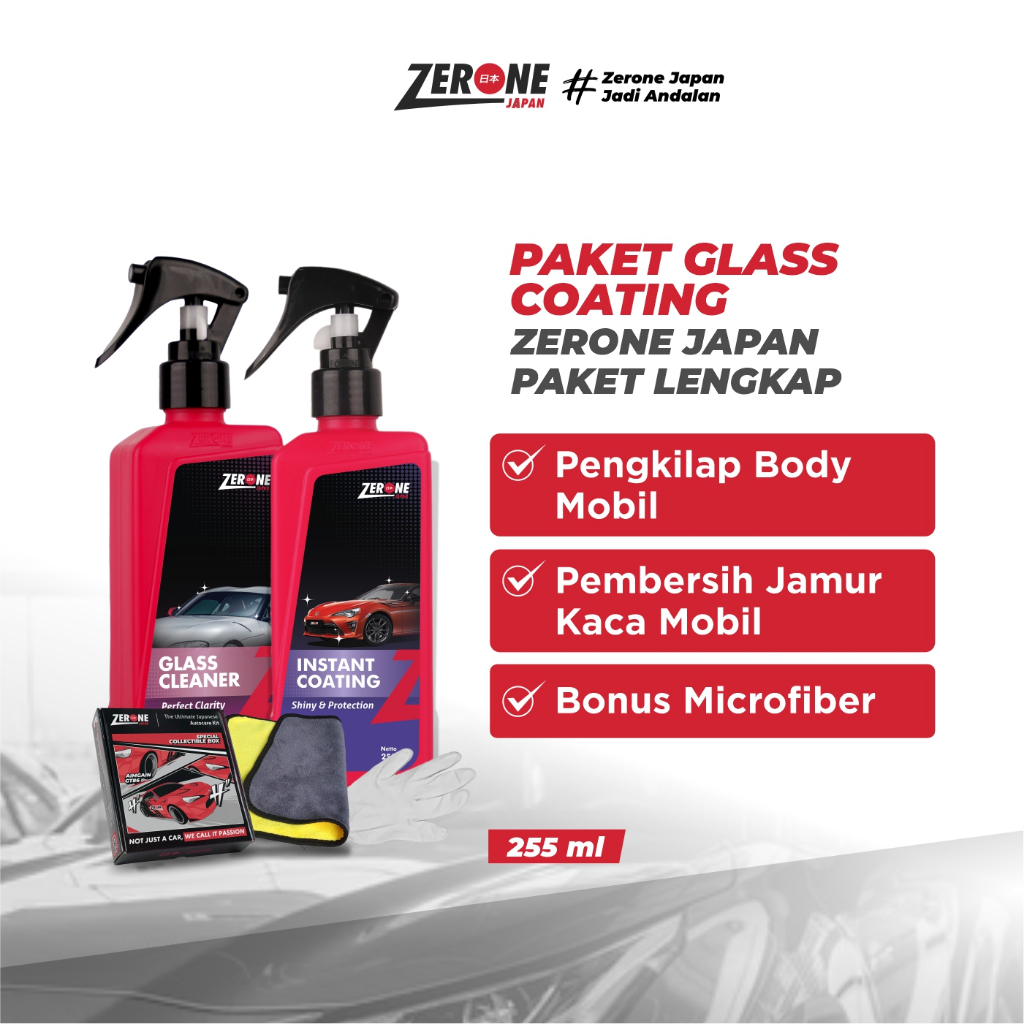Zerone Japan Paket Glass Coating Pembersih Jamur Kaca Mobil Kit Pengkilap Body Motor
