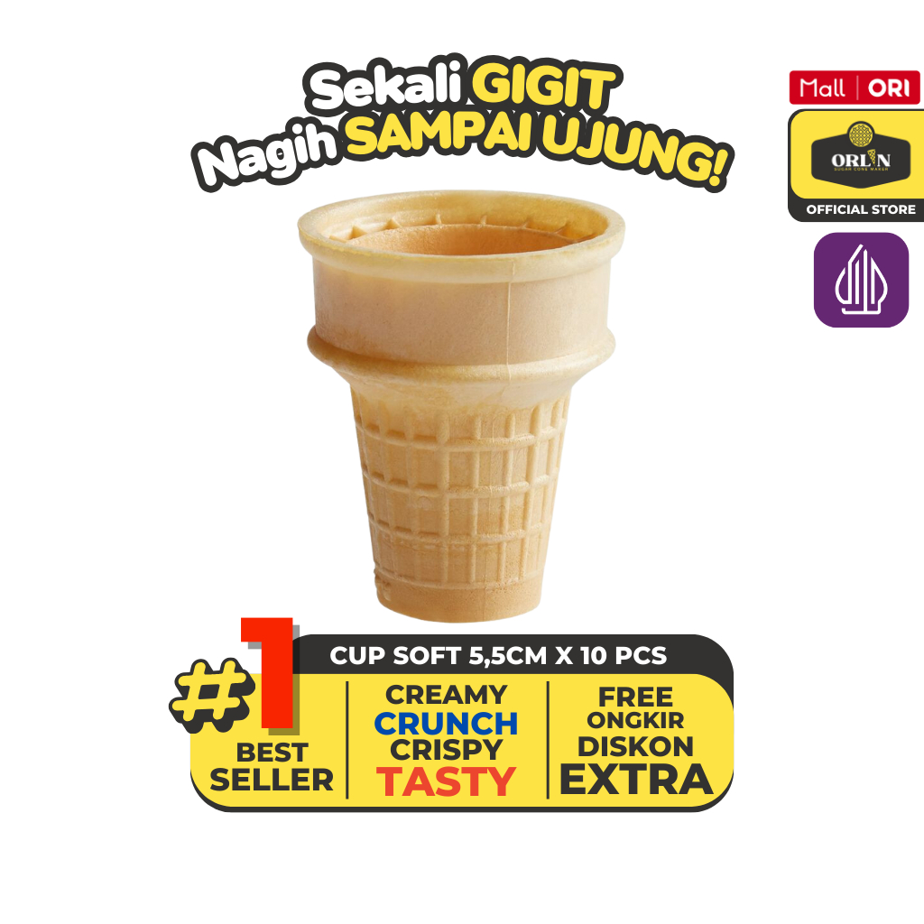 

ORLIN Wafer Cup Cone Es Krim MCD 5,5cm x 7cm isi 10pcs Sekali Gigit, Nagih Sampai Ujung
