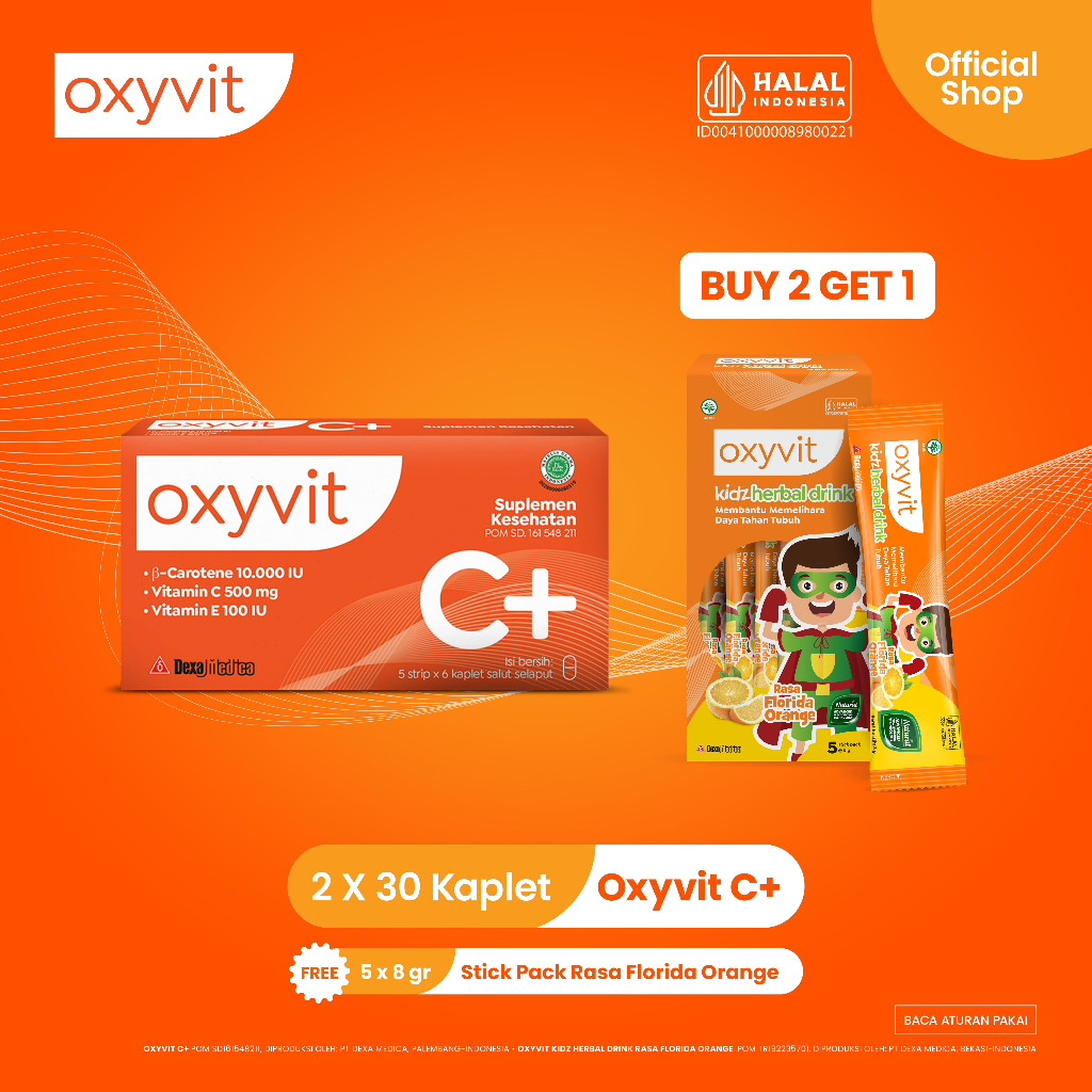 [Buy 2 Get 1] Oxyvit C+ Free Oxyvit Kidz Herbal Drink Stickpack Rasa Florida Orange