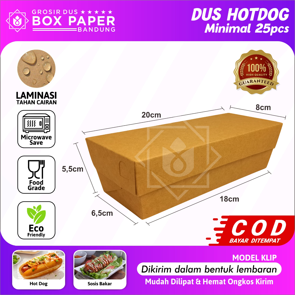 Box Hot Dog Dus Hotdog Paper Kraft 290gsm Dus Kemasan Makanan Sosis Bakar Pisang Nugget Corndog Corn