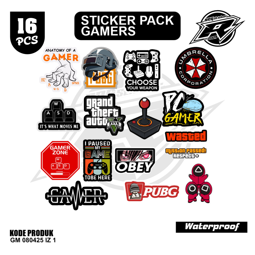 

Stiker Sticker Pack Gamers Vinyl waterproof isi 16 pcs