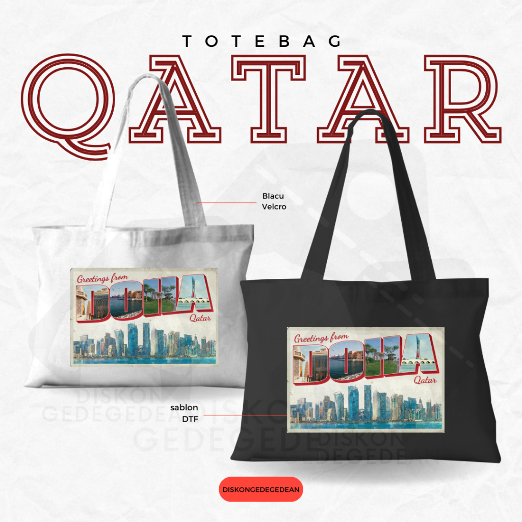 Diskongedegedean Totebag Souvenir Qatar Tas Oleh Oleh Qatar Bahan Blacu Sablon 1